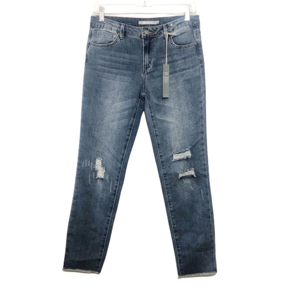 Tractr Jeans Distressed Blue Wash Raw Edge Straight Leg Size 14 - Picture 3 of 13